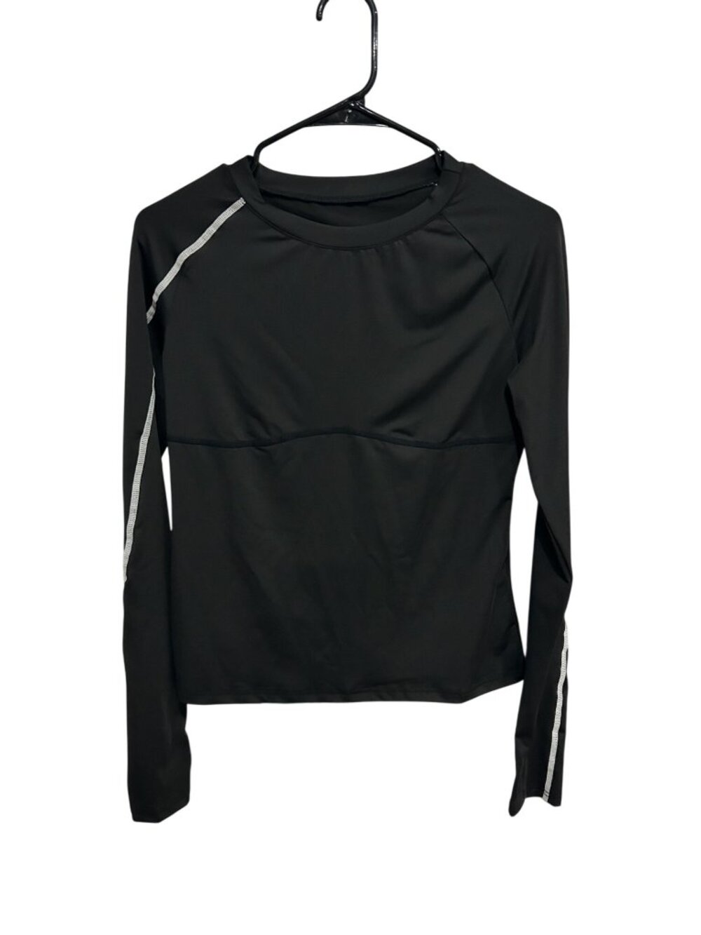 Black Long Sleeve Athletic Top Reflective Stripes Size M Activewear Stretchy